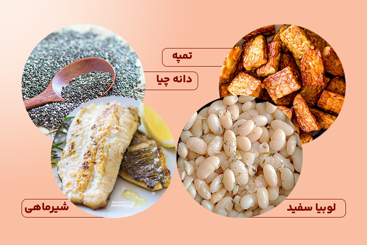 غذاهای پروتئین دار برای لاغری، تمپه، شیرماهی، دانه چیا و لوبیا سفید